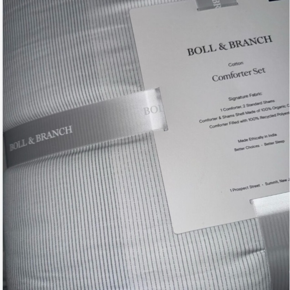 Boll & Branch Light Gray Pinstripe Cotton Comforter Set - Picture 5 of 7